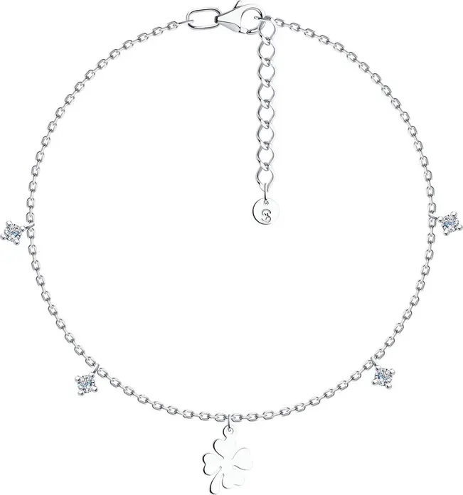 SOKOLOV 94051243 SKLV Women's Jewelry, 925 Sterling Silver Rhodium Plated, Round Colorless Cubic Zirconia 3mm, 4 pcs, 0.803 Carats, 2.3g, Diameter 18