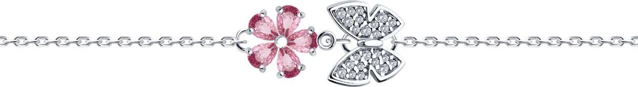 Brățară SOKOLOV pentru femei 94051263, Argint 925 placat cu rodiu, Cubic Zirconia roz în formă de pară, 1.1 carate, 2.55g, Diametru: 17