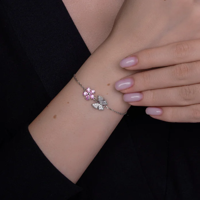 Brățară SOKOLOV pentru femei 94051263, Diametru 18, Argint 925 placat cu rodiu, Cubic Zirconia roz în formă de pară, 1.1 carate, 2.55g