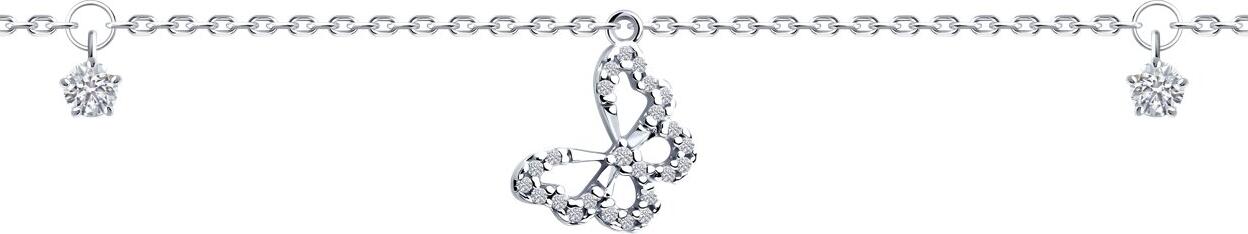 SOKOLOV 94051500 Women's Anklet, Diameter 24, 925 Sterling Silver Rhodium Plated, Round Colorless Cubic Zirconia 0.207 ct, SKLV Collection, 2.94 g