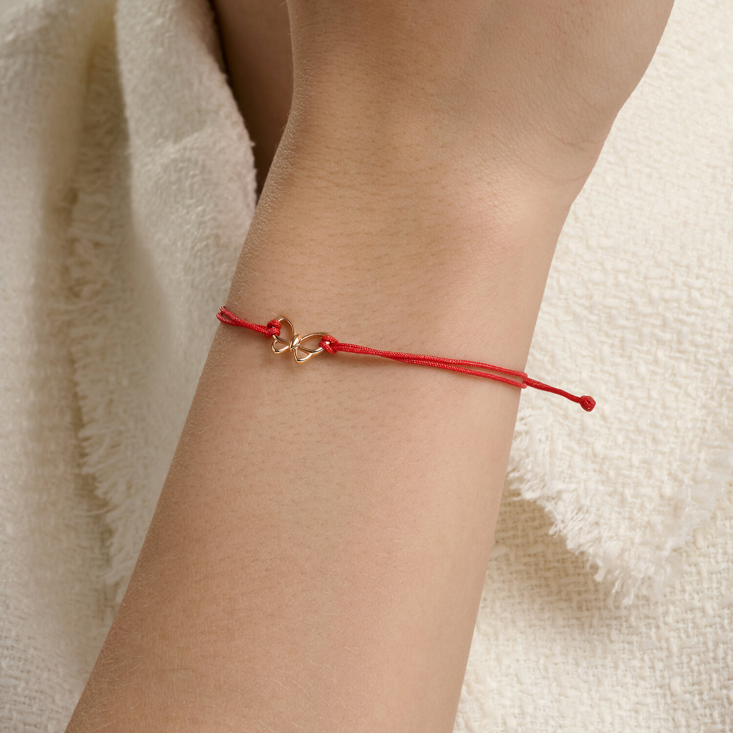 SOKOLOV 051630 Women's Bracelet, 585 Red Gold, Textile Cord with Gold Decorative Element, 0.44g, 8mm Element, Diameter 16, Minimalist Jewelry