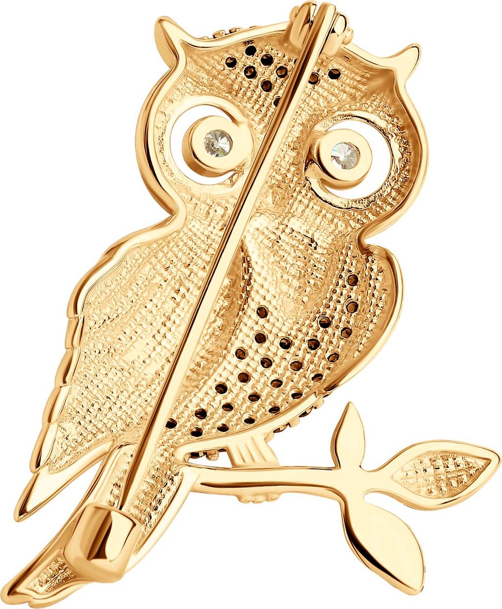SOKOLOV Women's Brooch 93040024, 925 Sterling Silver, Rose Gold and Rhodium Plated, Brown Cubic Zirconia, 30x22x4 mm, 3.91 g