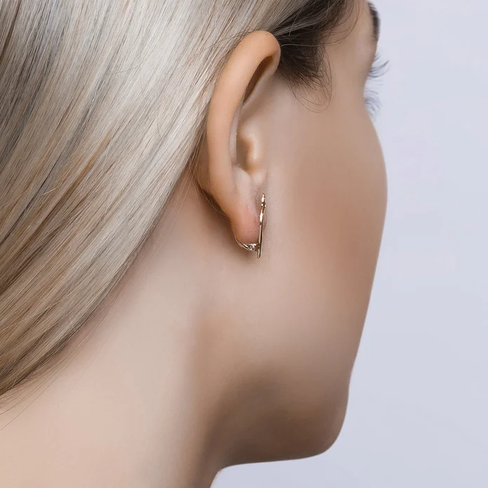 Bijuterie pentru copii SOKOLOV 025005, Aur Roșu 585, Design în formă de pisică, Zirconiu Incolor 1.25mm, Închidere Englezească, 1.42g