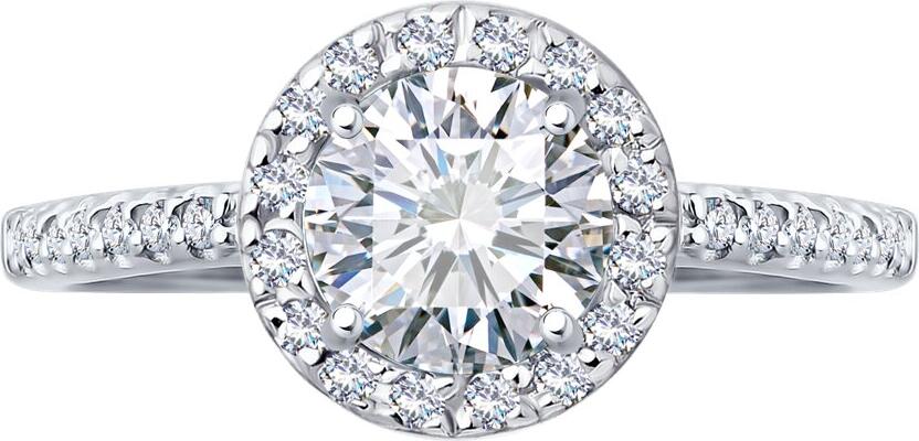 Diamant 52-110-02352-1 Women's Ring, Size 17.5, 585 White Gold, Rhodium Plated, 30 Round Colorless Cubic Zirconia Inserts, 0.255 ct, 1.85g