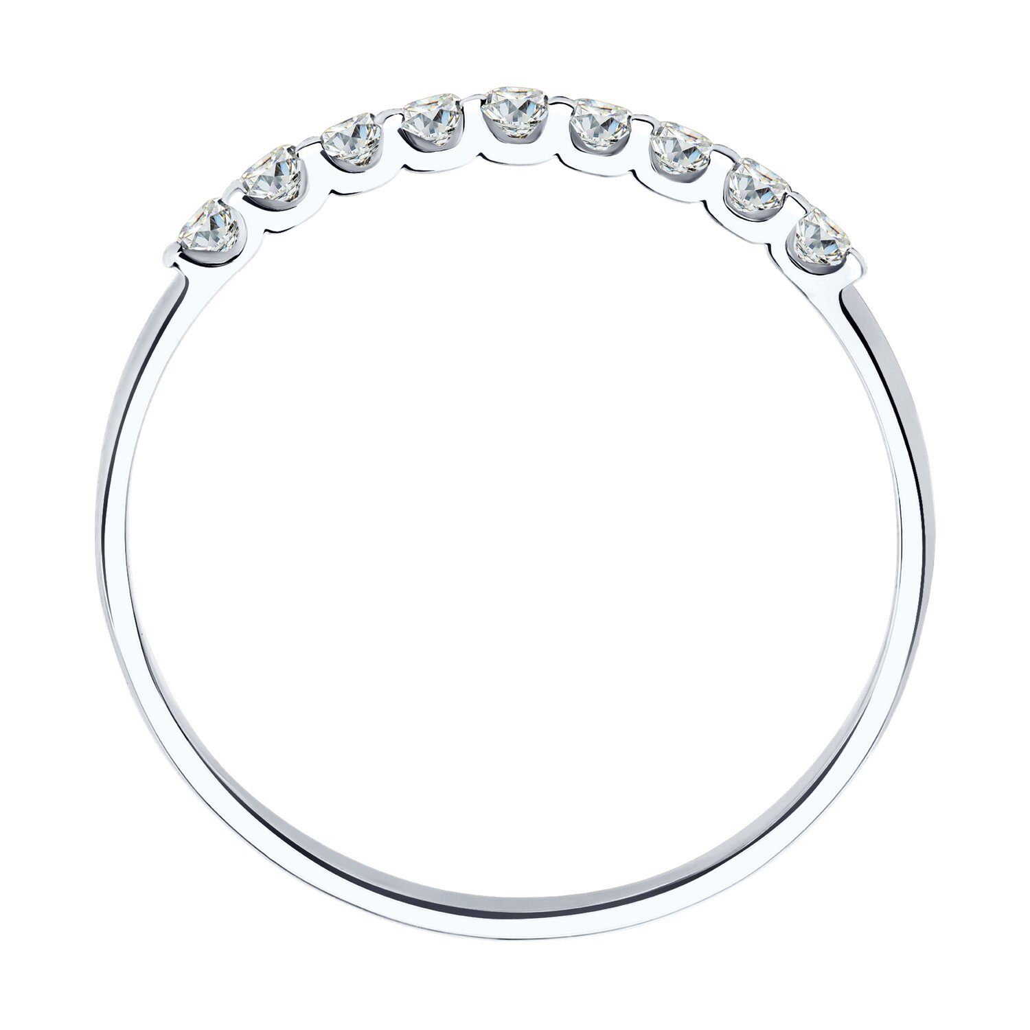 SOKOLOV Women's Ring 017456, Size 18.5, 585 White Gold Rhodium Plated, 9 Round Colorless Cubic Zirconia 0.59 ct, 2 mm Width, 1.07 g