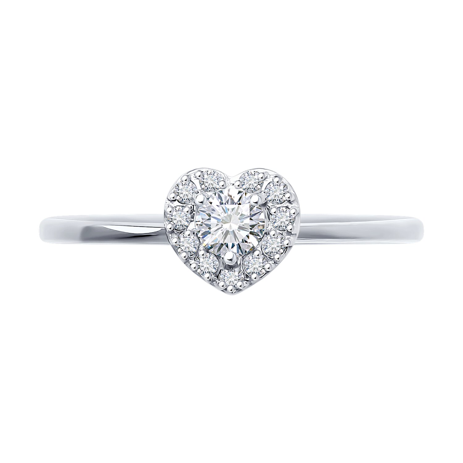 SOKOLOV Women's Ring 018982-3, Ring Size 16.5, 585 White Gold Rhodium Plated, Round Colorless Cubic Zirconia, 0.094 ct, 0.88 g, 6x2x6 mm