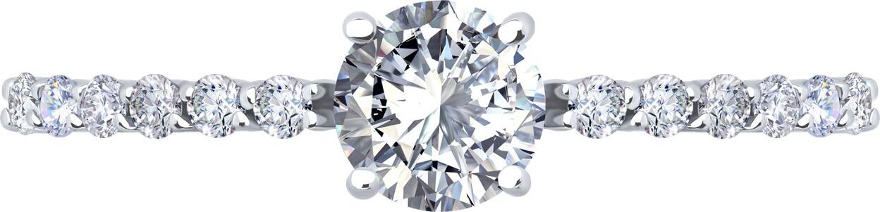 Inel SOKOLOV 019599-3 pentru femei, Dimensiune 17, Aur Alb 585 cu placare Rodiu, Insertii Cubic Zirconia Rotunde Incolore (12 buc, 0.348 ct), Latime 1 mm