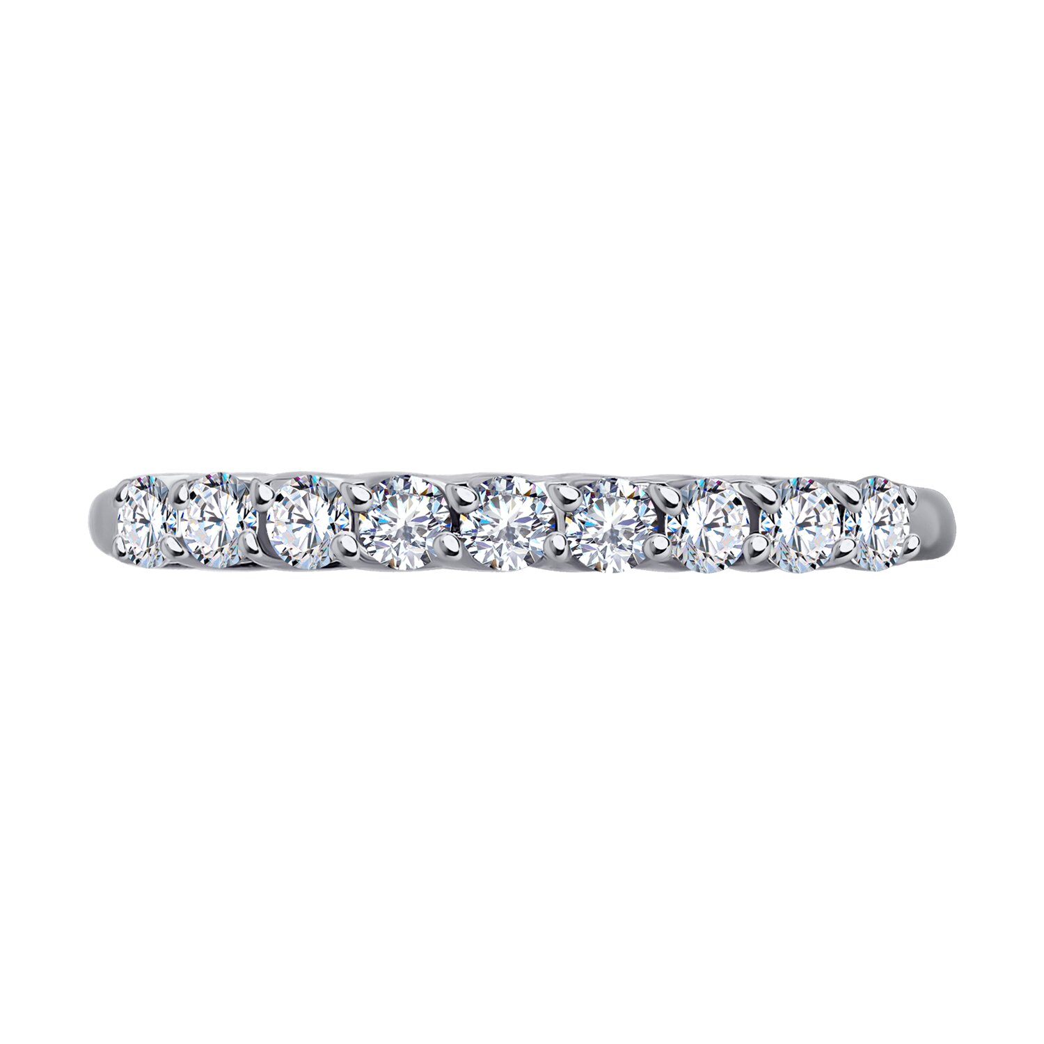 Diamant 52-110-01914-1 Women's Ring, Size 16.5, 585 White Gold with Rhodium Plating, 9 Round Colorless Cubic Zirconia Stones, 0.59 ct Total, 1mm Width, 1.36g