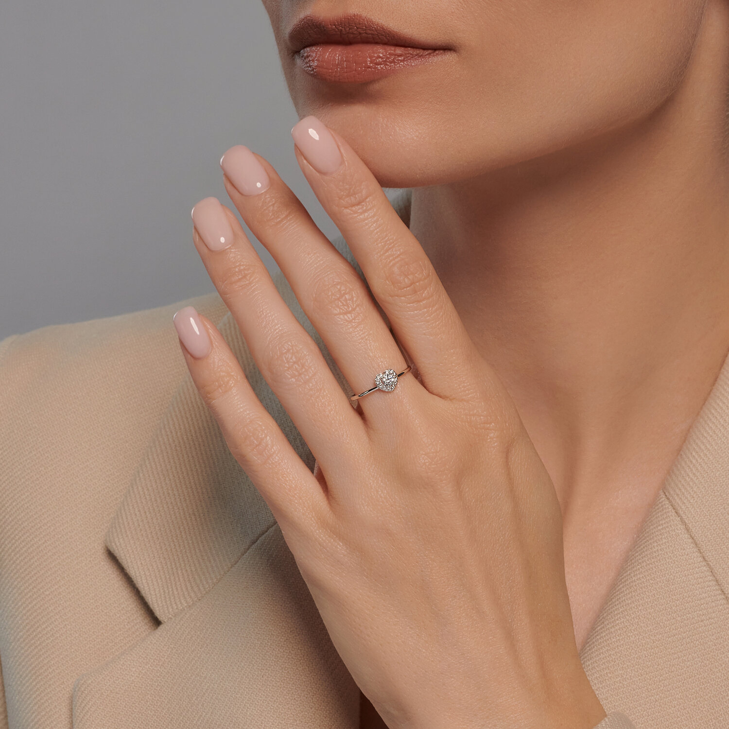 SOKOLOV Women's Ring 018982-3, Size 15.5, 585 White Gold Rhodium Plated, Round Colorless Cubic Zirconia, 0.094 ct, 0.88 g, 6x2x6 mm