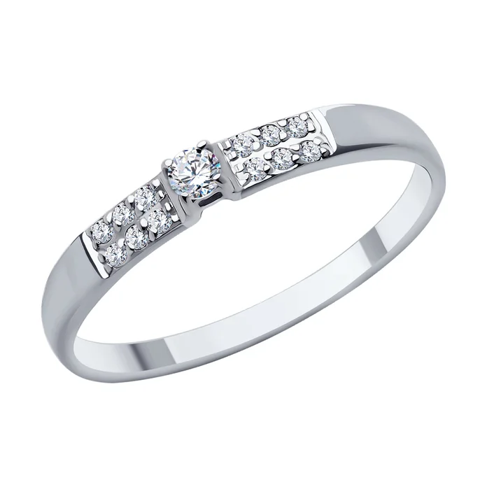 Diamant 52-110-02055-1 Women's Ring, Size 16, 585 White Gold with Rhodium Plating, 12 Round Colorless Cubic Zirconia 1mm, 0.102 ct, 2mm Width