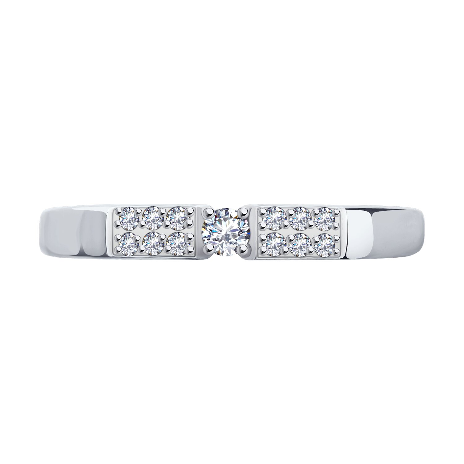 Inel pentru femei Diamant 52-110-02055-1, Mărime 16.5, Aur Alb 585 cu Placare Rodiu, 12 Zirconii Cubice Rotunde Incolore 1mm, 0.102 ct, Lățime 2mm