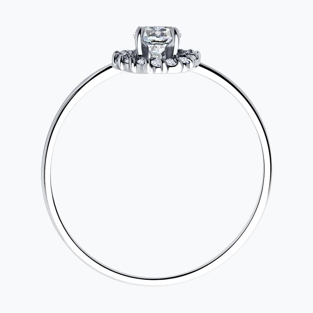 SOKOLOV 019001-3 Women's Ring, Size 16, 585 White Gold, Colorless Cubic Zirconia (Fianit) Center Stone 4mm and Side Stones, 1.11g, Elegant Jewelry