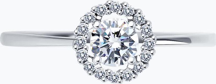 SOKOLOV 019001-3 Women's Ring, Size 16, 585 White Gold, Colorless Cubic Zirconia (Fianit) Center Stone 4mm and Side Stones, 1.11g, Elegant Jewelry