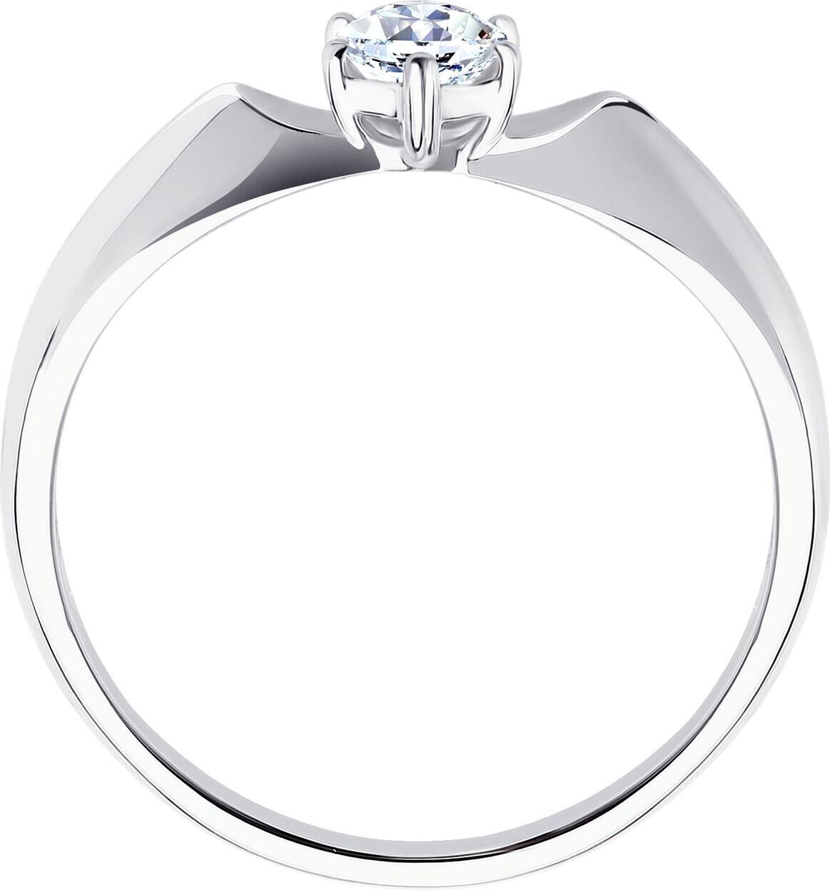 SOKOLOV 019025-3 Women's Ring, Size 18, 585 White Gold with Rhodium Plating, Round Colorless Cubic Zirconia 0.451 ct, 4 mm Stone, 1.39 g