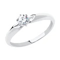 SOKOLOV 019025-3 Women's Ring, Size 18, 585 White Gold with Rhodium Plating, Round Colorless Cubic Zirconia 0.451 ct, 4 mm Stone, 1.39 g