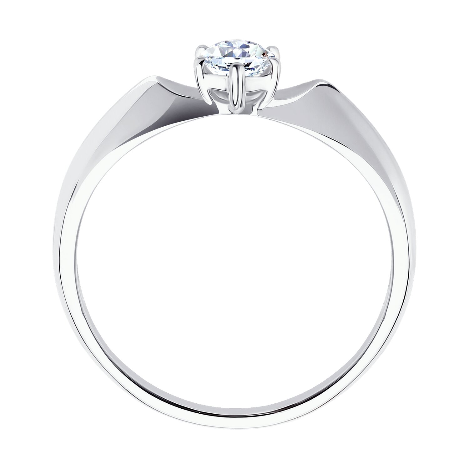 SOKOLOV 019025-3 Women's Ring, Size 18.5, 585 White Gold with Rhodium Plating, Round Colorless Cubic Zirconia 0.451 ct, 4 mm Stone, 1.39 g