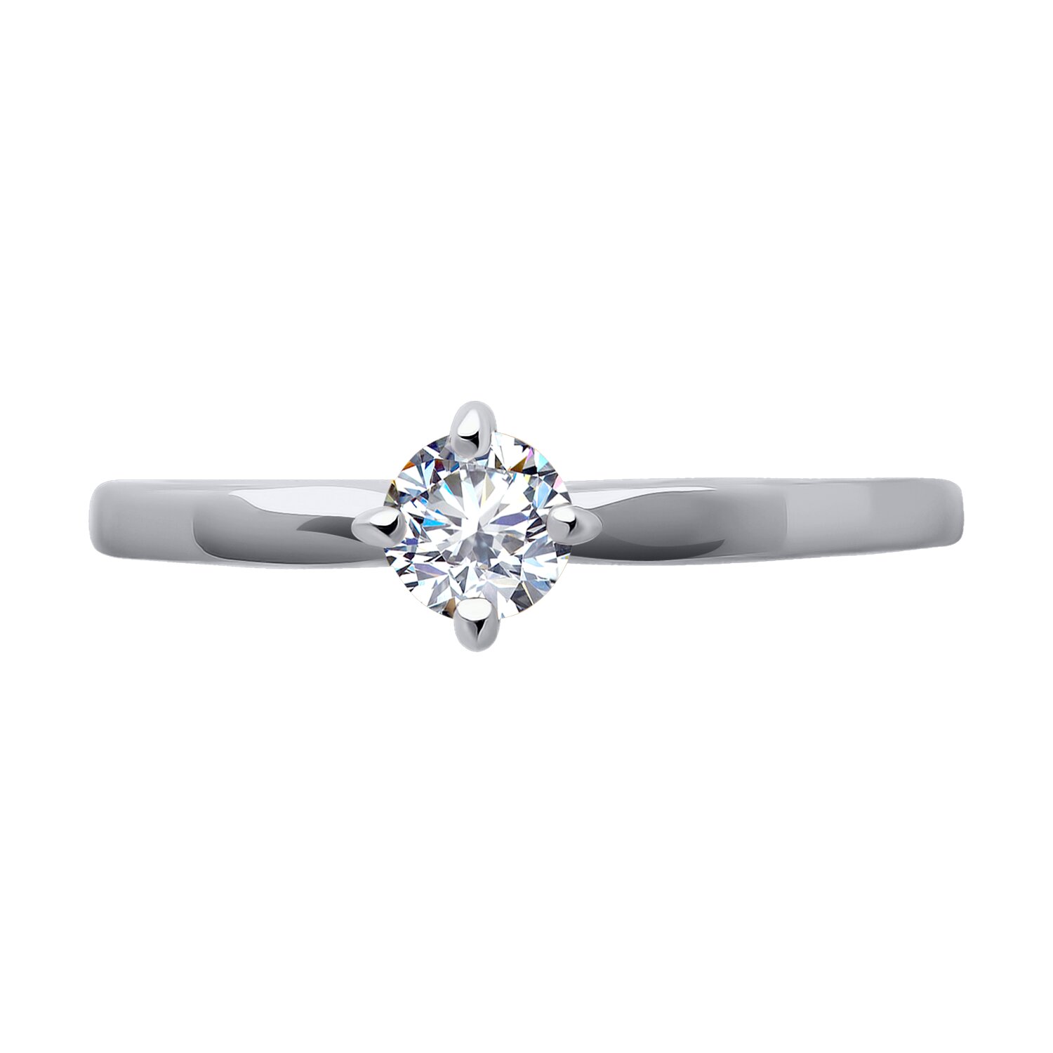 Diamant 52-110-01924-1 Inel Logodnă pentru Femei, Mărime 18, Aur Alb 585 cu Placare Rodiu, Zirconiu Cubic Rotund Incolor 0.451 ct, Piatră 4mm, Lățime 2mm