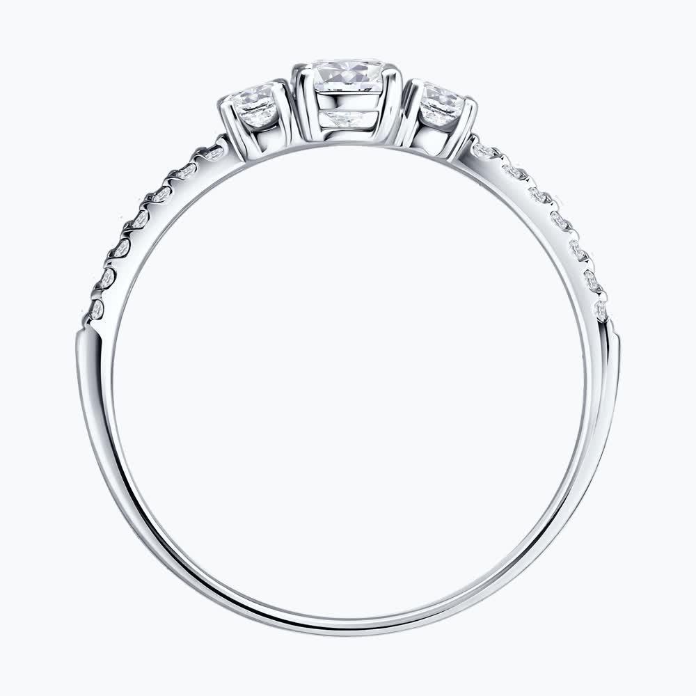 SOKOLOV 019892-3 Women's Ring, Size 16.5, 585 White Gold, 14 Round Colorless Cubic Zirconia Stones, 1 mm Width, 1.22 g