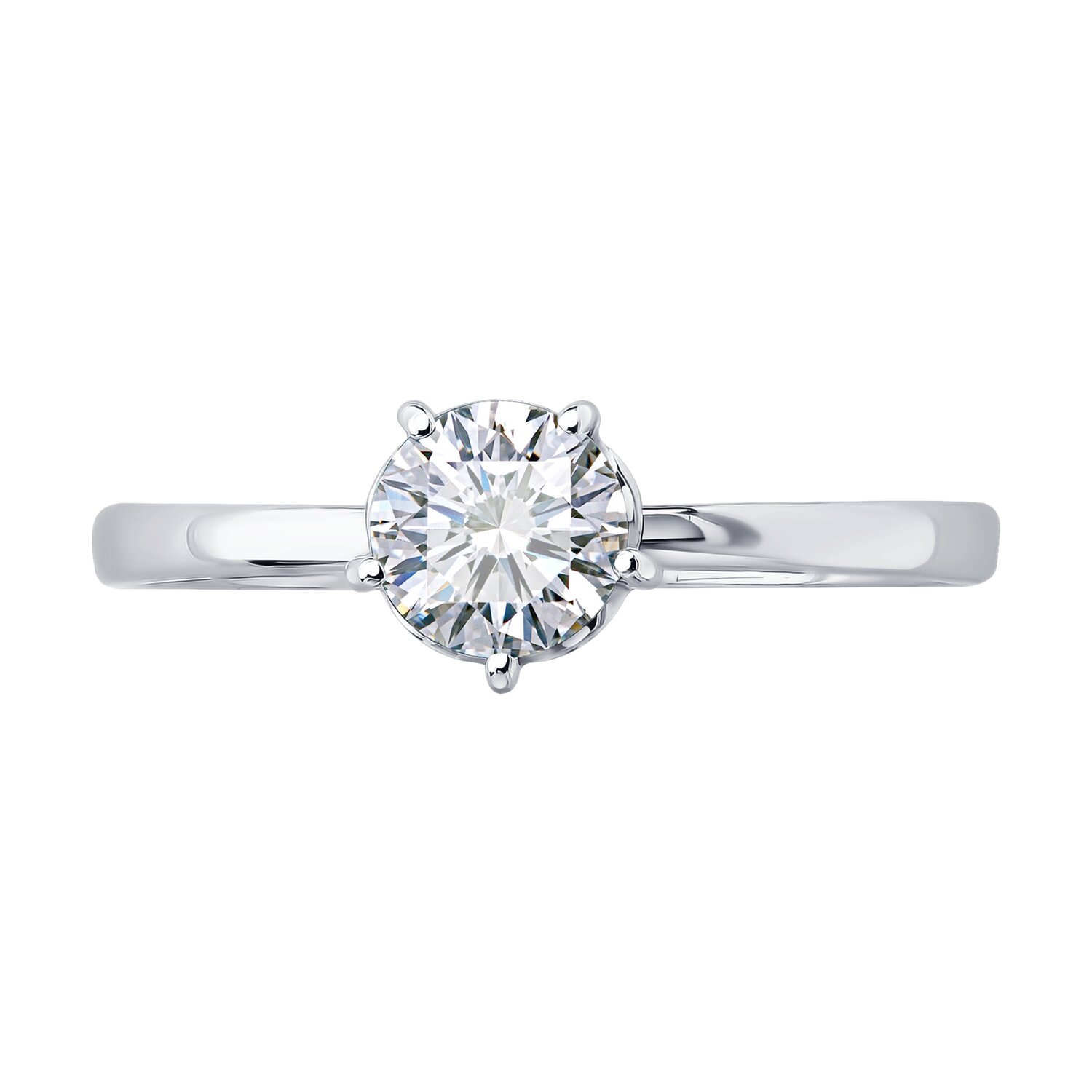 SOKOLOV 018804-3 Women's Ring, Size 18, 585 White Gold with Rhodium Plating, Round Colorless Cubic Zirconia 5mm 0.846ct, 1.23g
