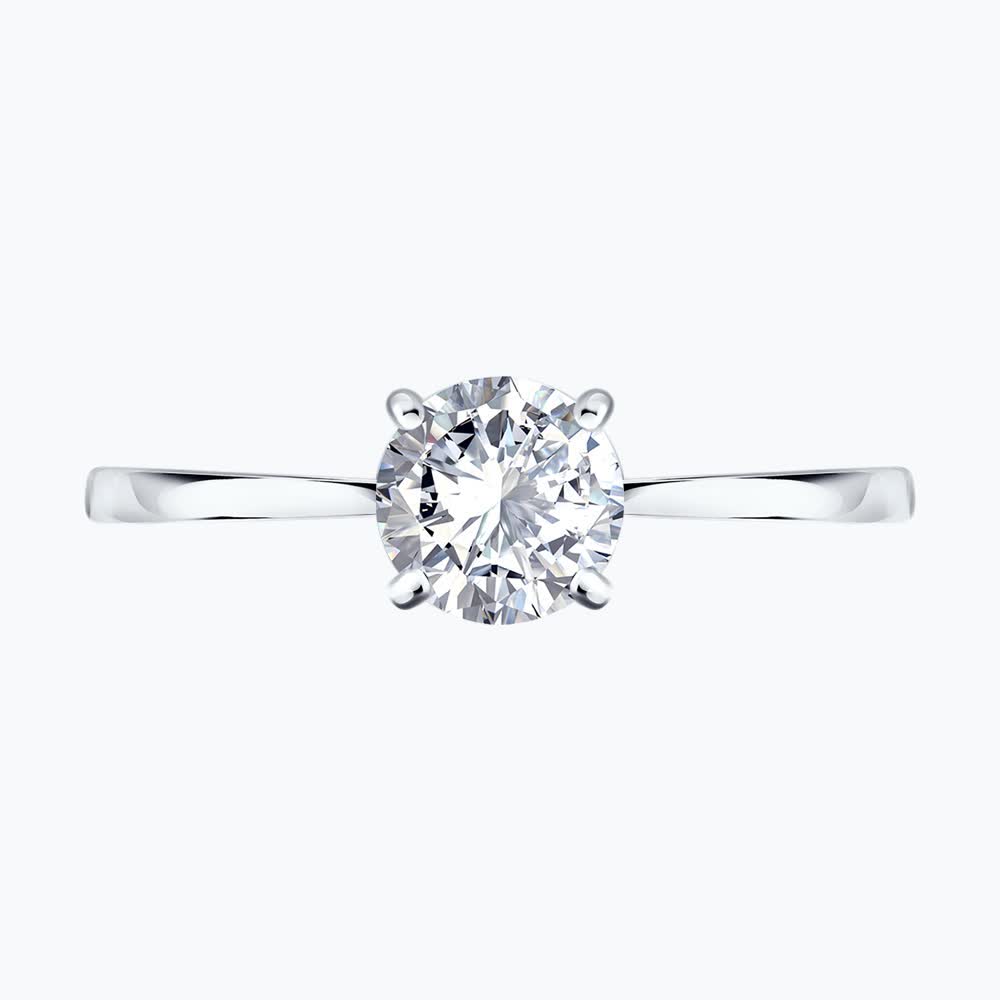 Inel SOKOLOV 019885-3 pentru femei, Aur Alb 585, Cubic Zirconia rotund incolore 5mm, 0.872 ct, latime 1mm, Mărime 17.5