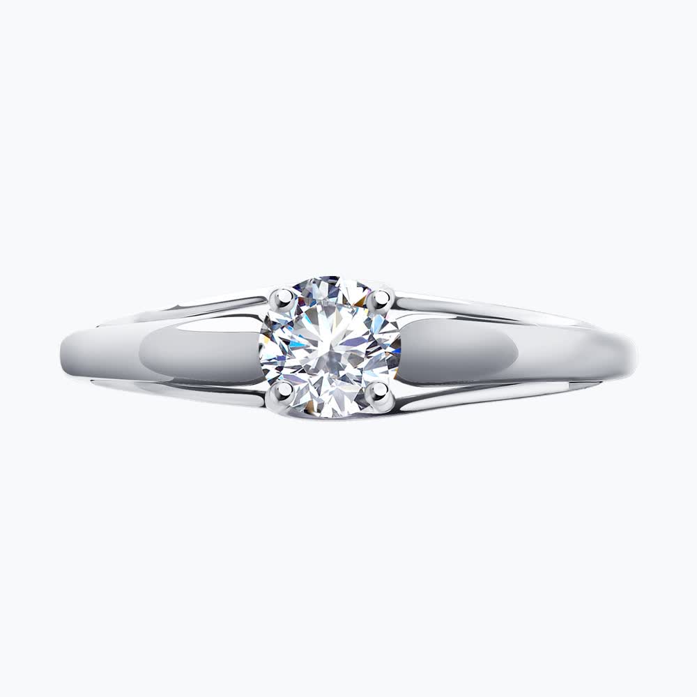 Inel Diamant pentru femei 52-110-01727-1, Mărime 18, Aur Alb 585 placat cu Rodiu, Zirconiu Cubic rotund incolore 0.618 ct 4.5 mm, lățime 2 mm, 1.47 g