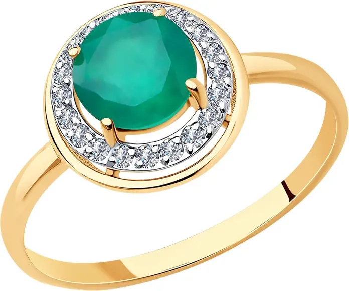 Inel pentru femei Diamant 51-310-01426-2, Mărime 19.5, Aur Roșu 585, Agat și 20 de Zirconii rotunde (0.17 ct), placare Rodiu, 1.62g, 10x10x6 mm