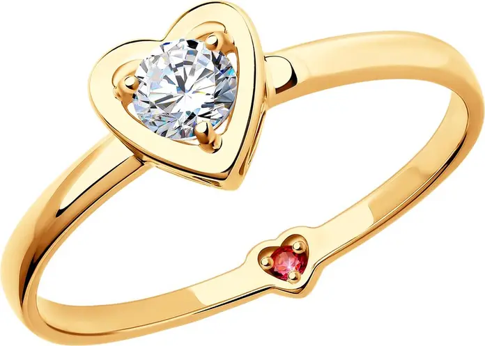 SOKOLOV 017530 Women's Jewelry, 585 Red Gold, Round Colorless and Red Cubic Zirconia, 4 mm Stone Size, 0.451 ct Total Stone Weight, 1.29 g, Ring Size 17.5
