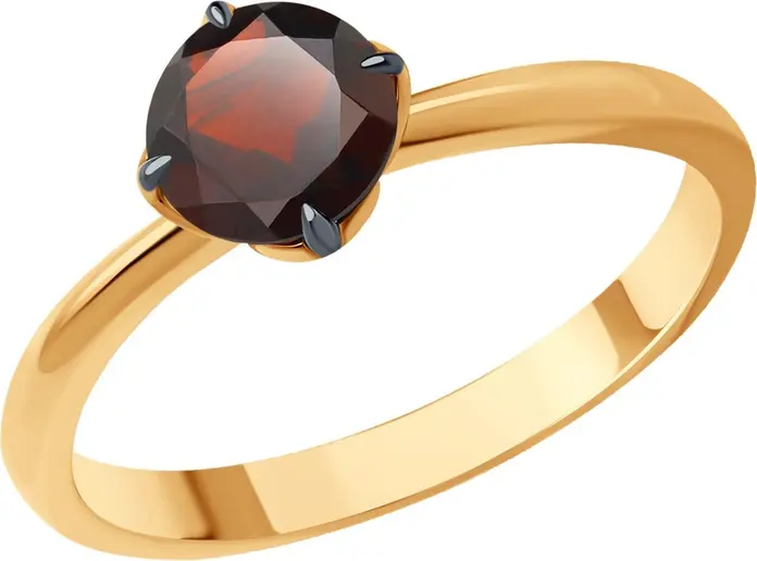 Inel Diamant pentru femei din aur roșu 375 9k cu granat roșu rotund de 6mm, placare cu rodiu, mărime 17.5, model 51-310-01767-2