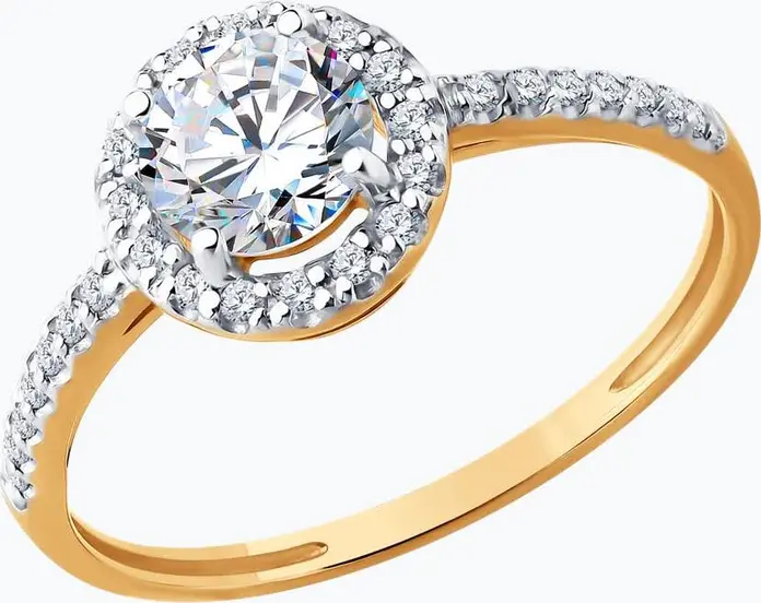 Diamant 51-110-02352-1 Women's Ring, Size 16.5, 585 Red Gold, Round Colorless Cubic Zirconia 0.27ct, Rhodium Plated, 1.79g, 22x19x8 mm