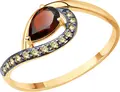 Кольцо Diamant женское 51-310-01703-2, размер кольца 18.5, красное золото 585, гранат и фианит, 0.136 ct, 1.34 g, родированное покрытие, круглые камни