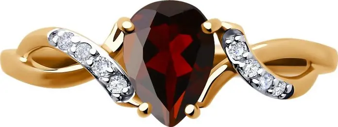 SOKOLOV 716750 Women's Ring, 585 Red Gold, Garnet and Cubic Zirconia, Rhodium Plated, 1.53g, 2mm Width, Size 17