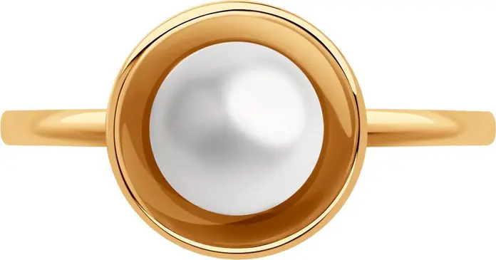 Inel Diamant 51-310-01823-1 pentru femei, Aur Roșu 585, Perla Naturală Albă Rotundă 6mm, 1.446 ct, 1.47g, Mărime 19.5