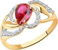 SOKOLOV 715271 Women's Jewelry, Ring Size 18.5, 585 Red Gold with Rhodium Plating, Synthetic Red Corundum and Colorless Cubic Zirconia, 0.162 ct, 1.9 g