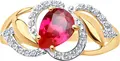 SOKOLOV 715271 Women's Jewelry, Ring Size 18.5, 585 Red Gold with Rhodium Plating, Synthetic Red Corundum and Colorless Cubic Zirconia, 0.162 ct, 1.9 g