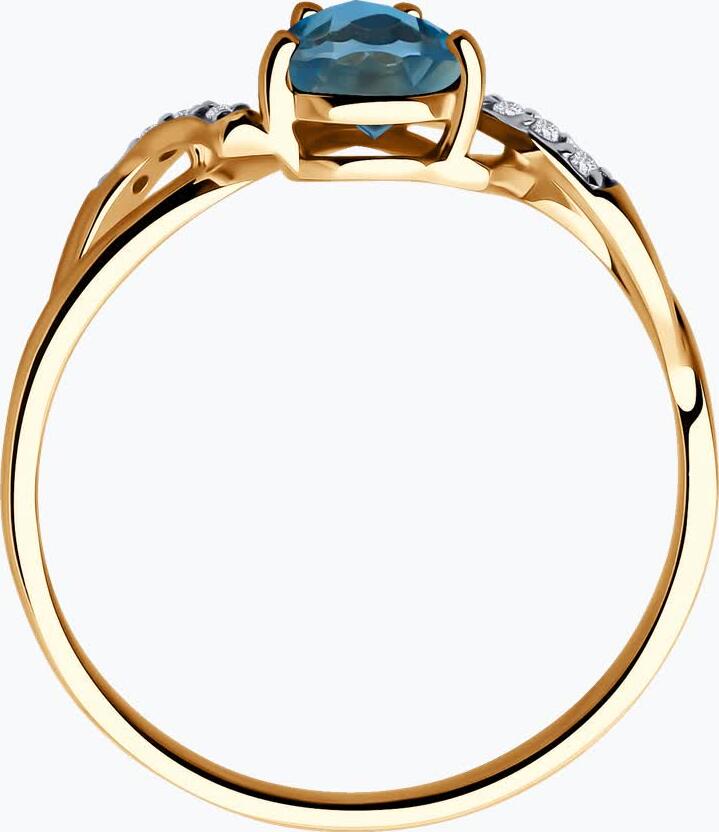 Inel SOKOLOV pentru femei 37716749, Mărime 18, Aur Roșu 375, Topaz London rotund și Zirconii Cubice incolore, 1.26g, 0.068 ct, 6x4x7 mm