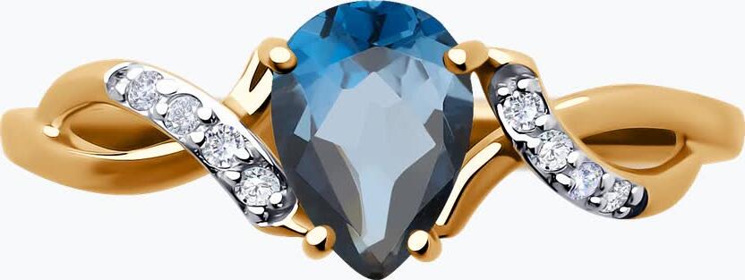 Inel SOKOLOV pentru femei 37716749, Mărime 18, Aur Roșu 375, Topaz London rotund și Zirconii Cubice incolore, 1.26g, 0.068 ct, 6x4x7 mm