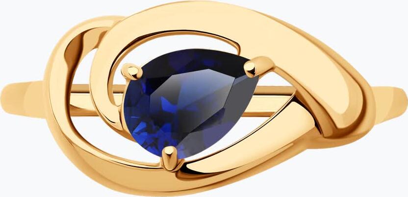 SOKOLOV 37714639 Women's Jewelry, Ring Size 17.5, 375 Red Gold, Blue Synthetic Corundum Pear-Cut Stone 7x5 mm, 0.84 Carat, 1.39 g