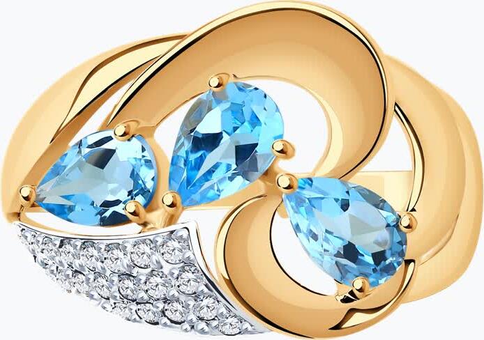 SOKOLOV Women's Ring 37714804, 375 Red Gold, with 16 Round Colorless Topaz and Cubic Zirconia Inserts, Size 18.5, 1.25 mm, 3 g