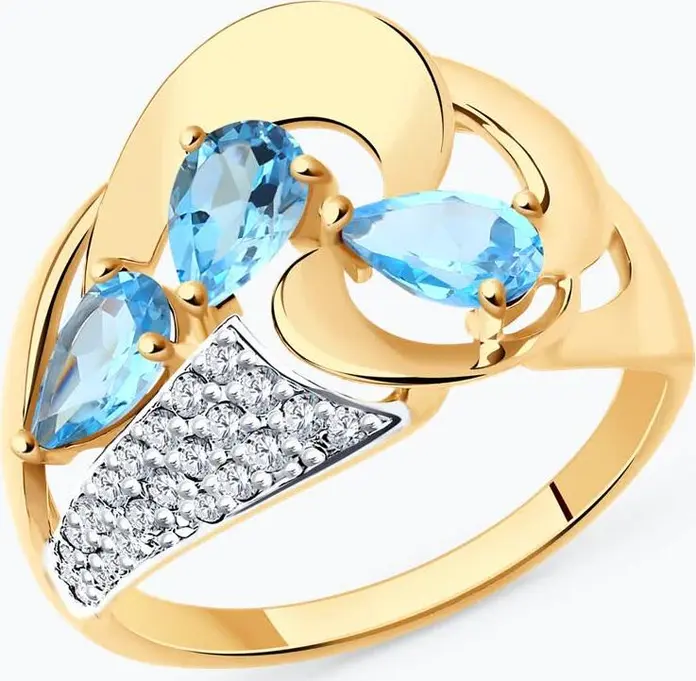 SOKOLOV Women's Ring 37714804, 375 Red Gold, with 16 Round Colorless Topaz and Cubic Zirconia Inserts, Size 18.5, 1.25 mm, 3 g