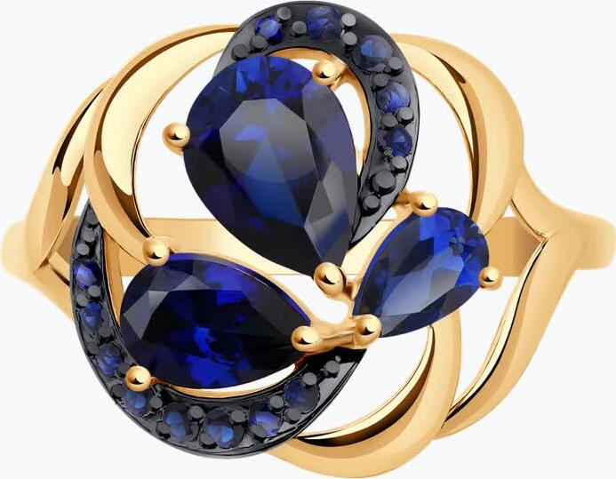 SOKOLOV 37714757 Women's Jewelry, 375 Red Gold Rhodium Plated, Synthetic Blue Corundum Sapphire and Blue Cubic Zirconia Inserts, 1.9g, Blue, Ring Size 18