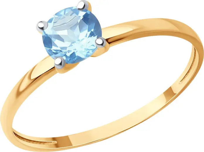 Diamant 31-310-01747-1 Bijuterie pentru femei din Aur Roșu 9k 375 cu Topaz Albastru Rotund 0.59ct 5mm, Placare Rodiu, 0.91g, Mărime Inel 18
