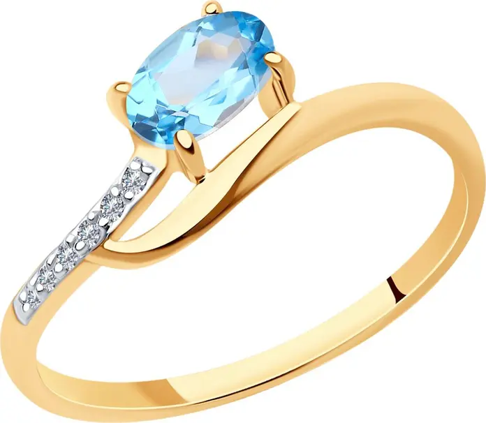 Diamant 51-310-01494-1 Women's Ring, Size 16.5, 585 Red Gold, Topaz and Cubic Zirconia, Round Colorless Stones, Rhodium Plated, 1.23g