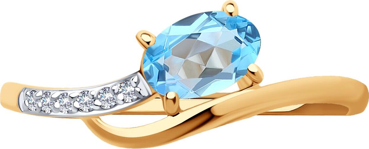 Diamant 51-310-01494-1 Women's Ring, Size 18, 585 Red Gold, Topaz and Cubic Zirconia, Round Colorless Stones, Rhodium Plated, 1.23g