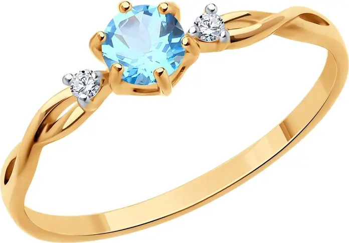 SOKOLOV Women's Ring 716346, Size 17, 585 Red Gold with Rhodium Plating, Colorless Topaz and Round Cubic Zirconia 0.057 ct, 1.14 g