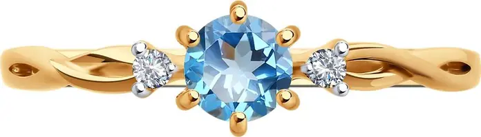 SOKOLOV Women's Ring 716346, Size 17, 585 Red Gold with Rhodium Plating, Colorless Topaz and Round Cubic Zirconia 0.057 ct, 1.14 g
