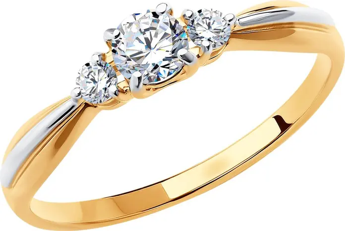 Diamant Women's Ring 31-110-00108-1, Ring Size 16.5, 9K Red Gold 375 Purity, Round Colorless Cubic Zirconia Fianit Stones 0.176 ct, 2.25 mm, 1.28 g