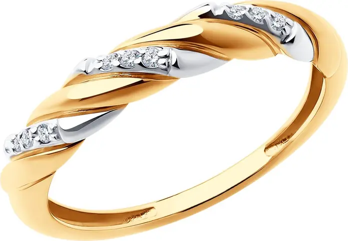 Diamant 31-110-02075-1 Women's Jewelry 9 Karat Collection, 9K Red Gold 375, Rhodium Plated, Round Colorless Cubic Zirconia 0.077 ct, 1.79g, Ring Size 18.5