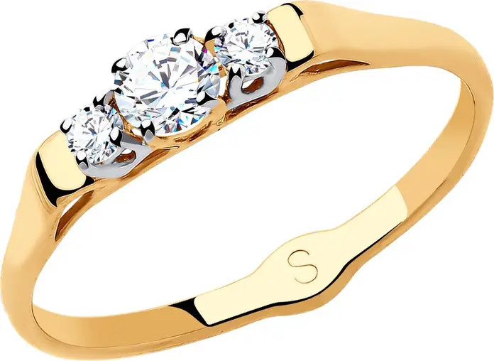 SOKOLOV 017937 Women's Ring, Size 17, 585 Red Gold with Rhodium Coating, Round Colorless Cubic Zirconia 0.131 ct, 2mm Stones, 1.15g
