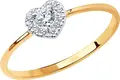 SOKOLOV 018982 Women's Ring, Size 17.5, 585 Red Gold with Rhodium Coating, Round Colorless Cubic Zirconia, Heart-shaped Halo Setting, Classic Everyday Style