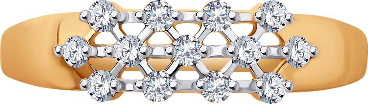 Inel SOKOLOV 018959 pentru femei, Mărime 18, Aur Roșu 585 cu placare Rodiu, 13 Pietre Cubic Zirconia Incolori Rotunde 0.371 ct, 1.26g, 13x5x2 mm, Lățime bandă 1mm